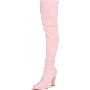 Women's Pink Suede Thigh High Boots Pointed Toe Over The Knee High Winter Boot